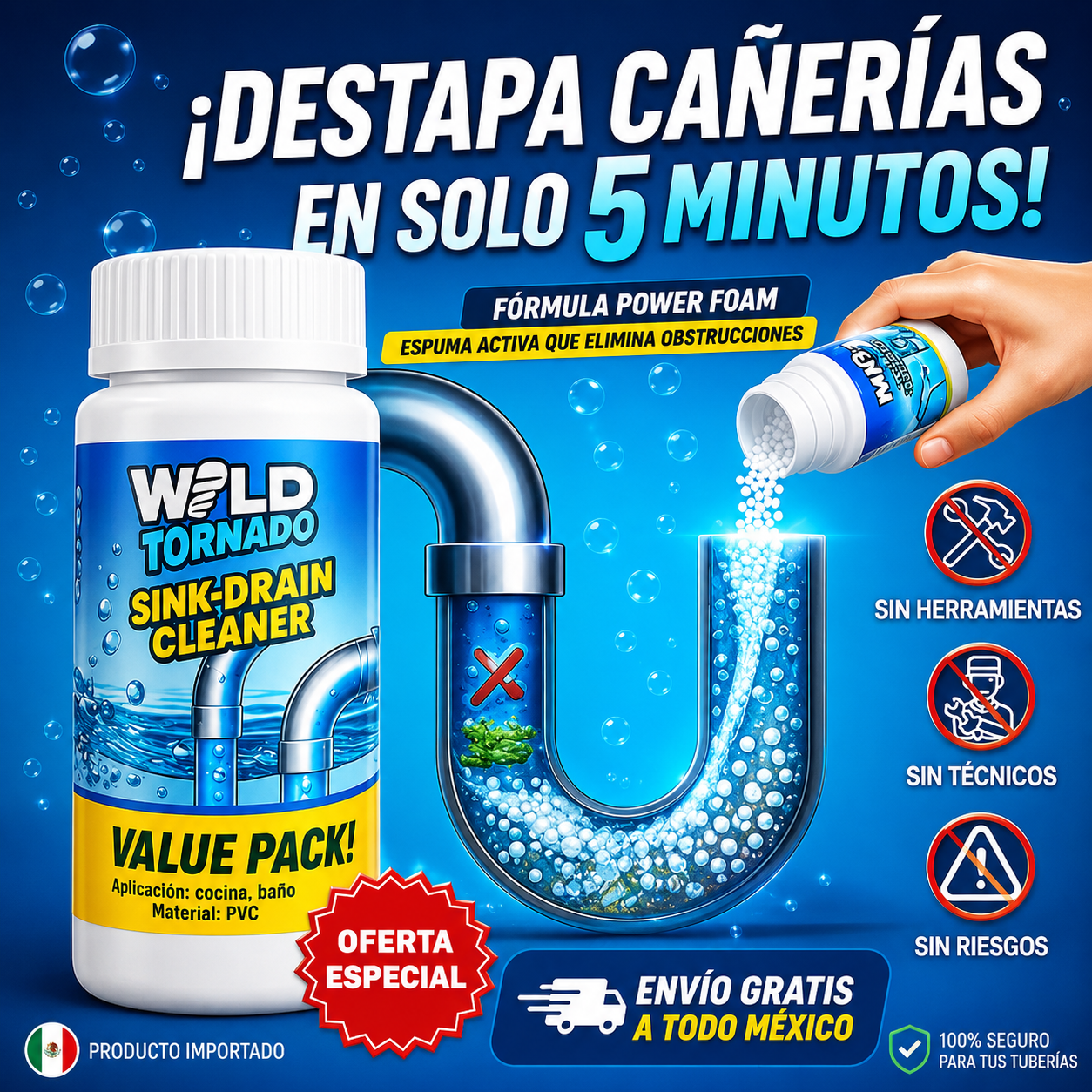 Wild Tornado® | Destapa Cañerías Rápido y Fácil