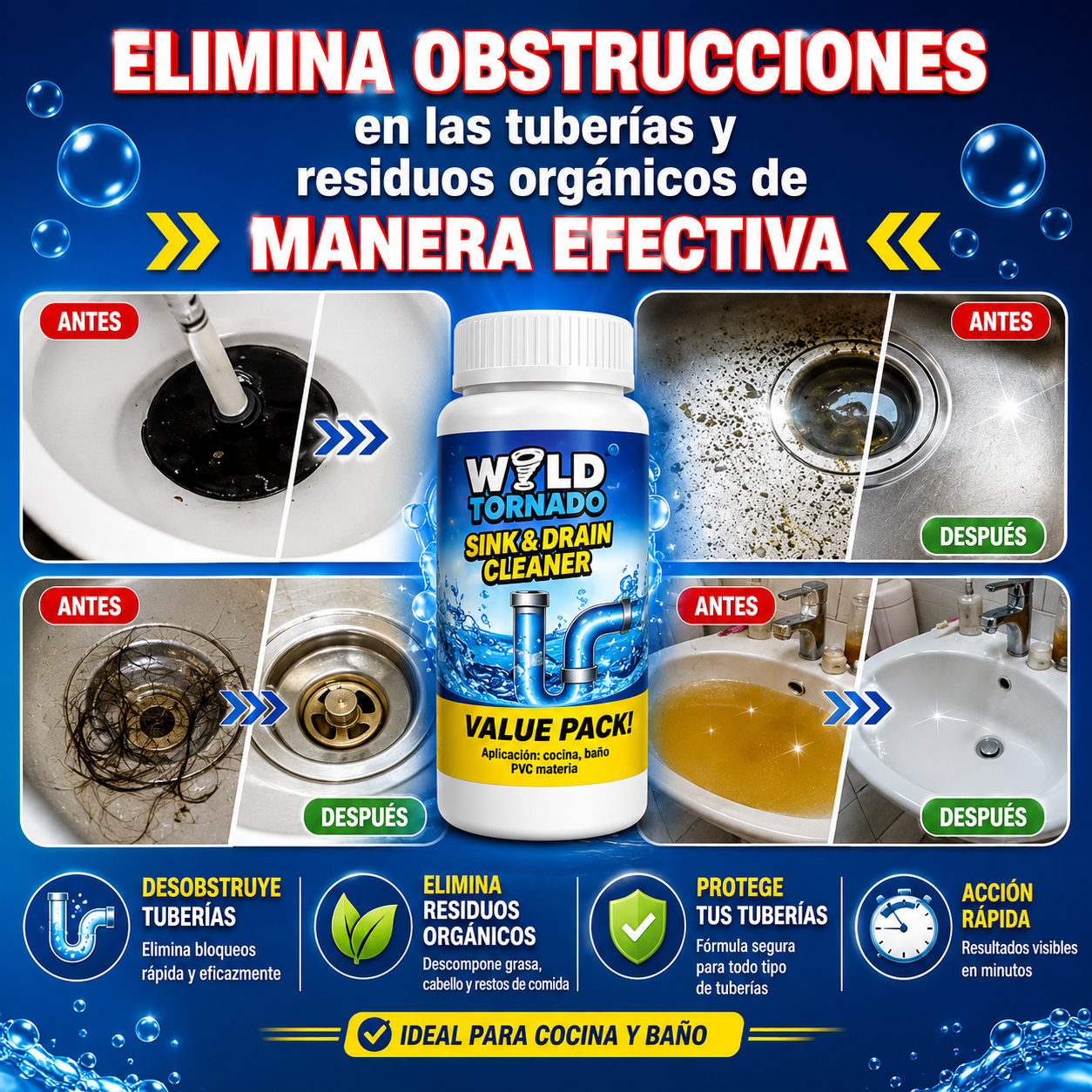 Wild Tornado® | Destapa Cañerías Rápido y Fácil